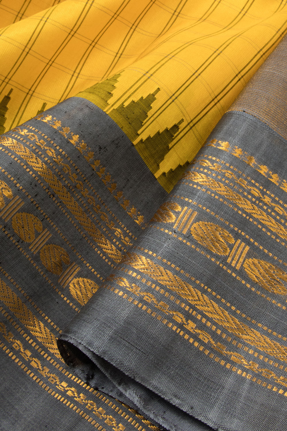 Yellow with Grey Handloom Gadwal Kuttu Silk Saree - Avishya
