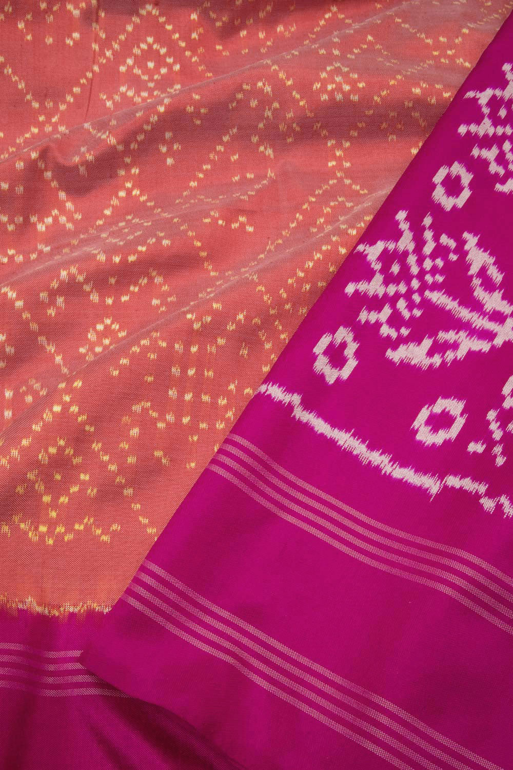 Orange with Purple Handloom Pochampally Ikat Silk Saree - Avishya