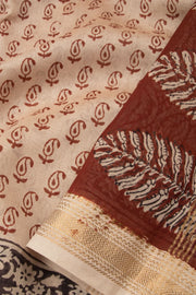 Off white Bagh Printed Silk Cotton Saree - Avishya