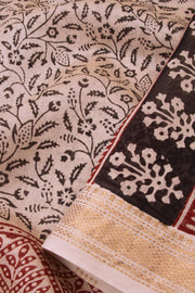 Cream with Black Bagh Printed Silk Cotton Saree - Avishya