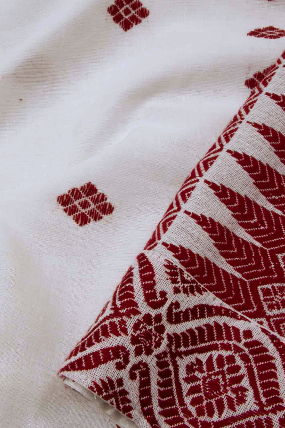 White Handloom Assam Cotton Saree - Avishya