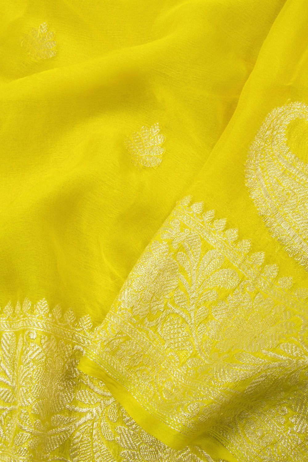 Yellow Green Handloom Khaddi Banarasi Chiffon Saree - Avishya