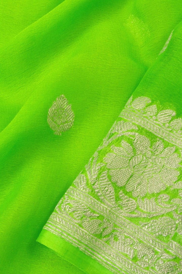 Parrot Green Handloom Khaddi Banarasi Chiffon Saree - Avishya