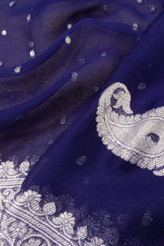 Navy Blue Handloom Khaddi Banarasi Chiffon Saree - Avishya