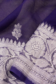 Navy Blue Handloom Khaddi Banarasi Chiffon Saree - Avishya