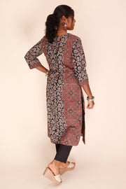 Black Ajrakh Printed Cotton Kurta 10064603