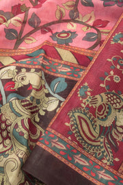 Baby Pink Printed Kalamkari Malai Cotton Saree 10064647