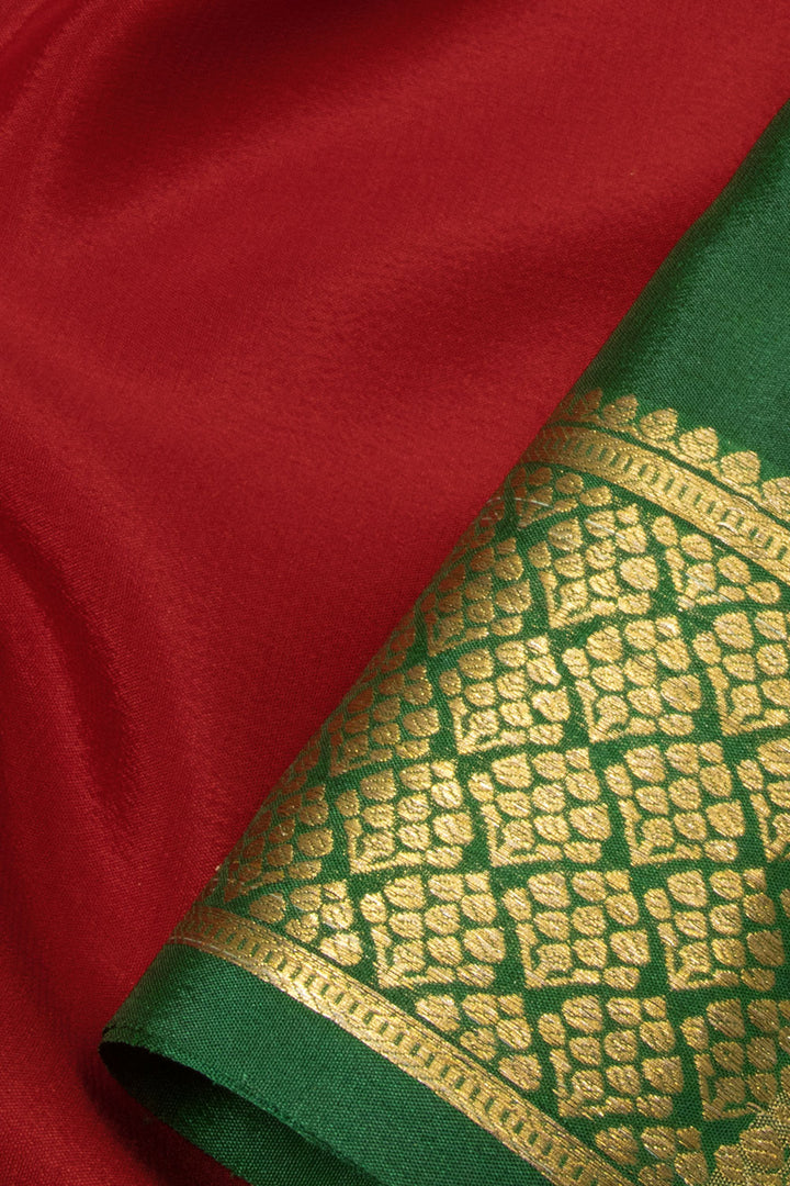 Vermillion Red Mysore Crepe Silk Saree 10064633