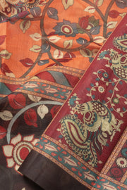 Orange Printed Kalamkari Malai Cotton Saree 10064646