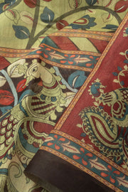 Pastel Green Printed Kalamkari Malai Cotton Saree 10064649