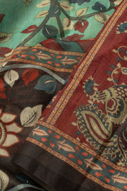 Blue Printed Kalamkari Malai Cotton Saree 10064650