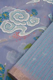 Pale Blue Printed Chanderi Silk Cotton Saree - Avishya