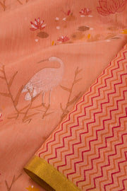 Peach Printed Chanderi Silk Cotton Saree - Avishya