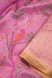 Pink Handwoven Chanderi Silk Cotton Saree - Avishya
