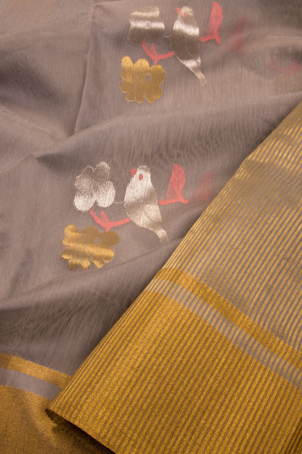 Grey Handwoven Chanderi Silk Cotton Saree - Avishya