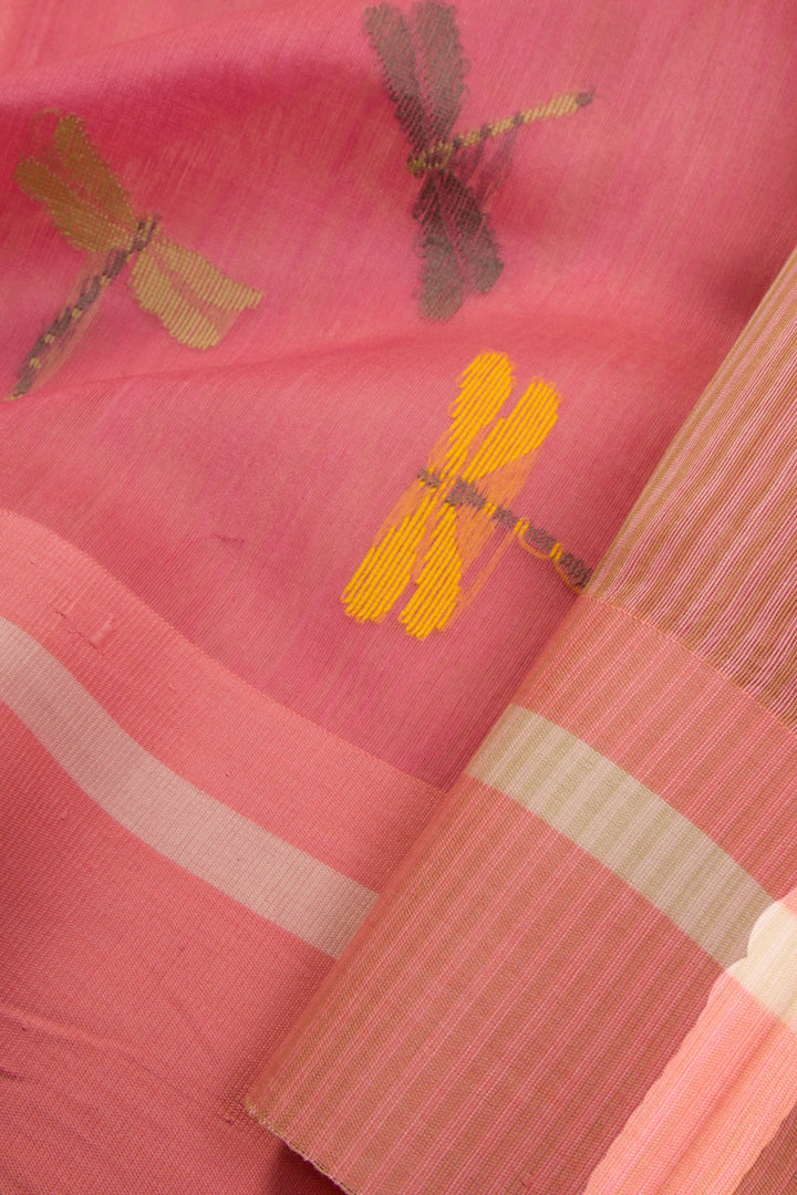 Pink Handwoven Chanderi Silk Cotton Saree 10064677