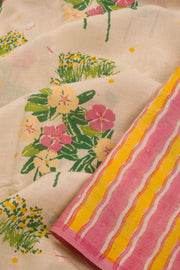 Off White Printed Chanderi Saree 10064678