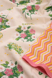 White Printed Chanderi Silk Cotton Saree - Avishya