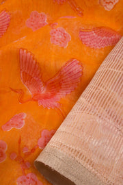 Orange Printed Chanderi Saree 10064680