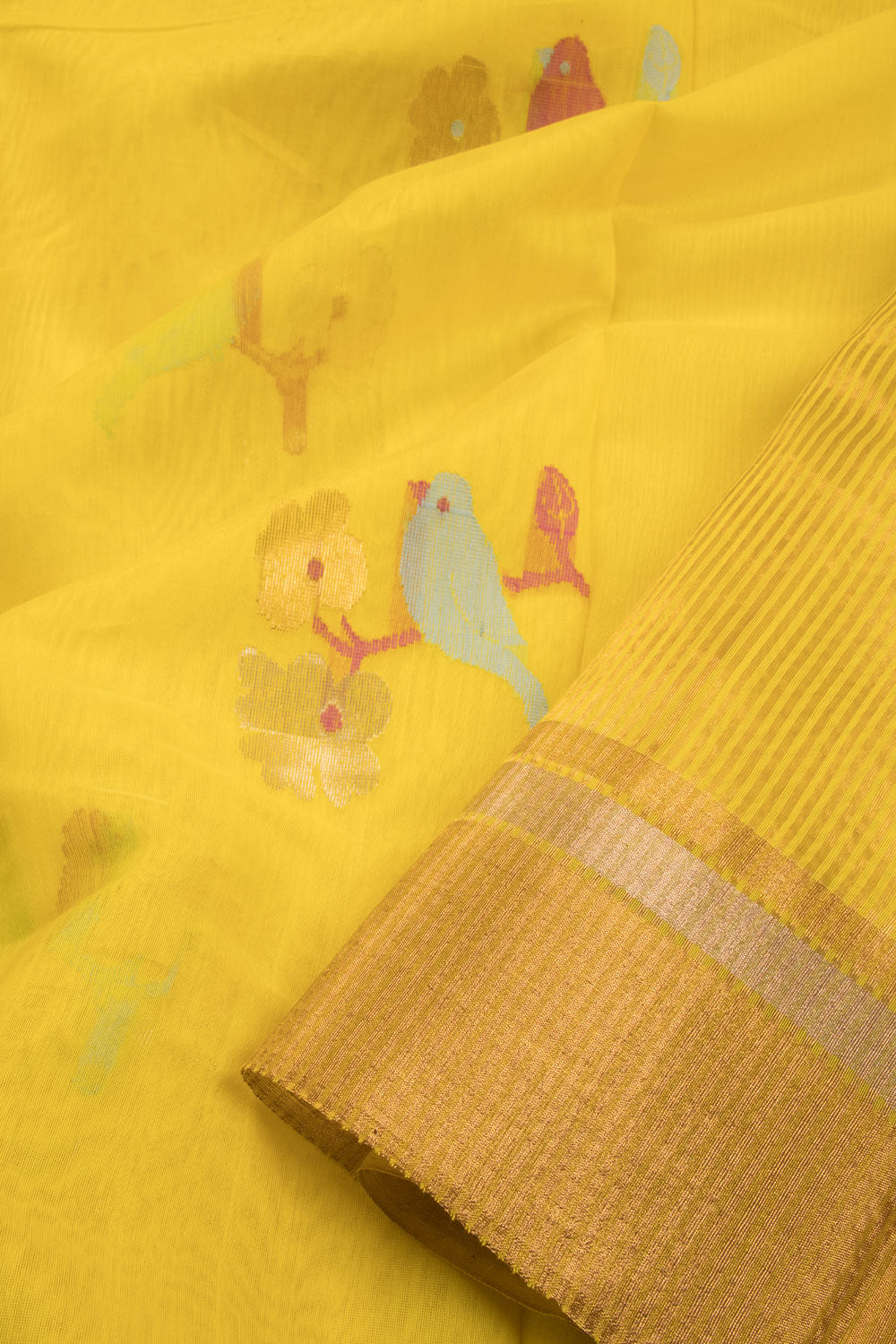 Yellow Handwoven Chanderi Silk Cotton Saree - Avishya