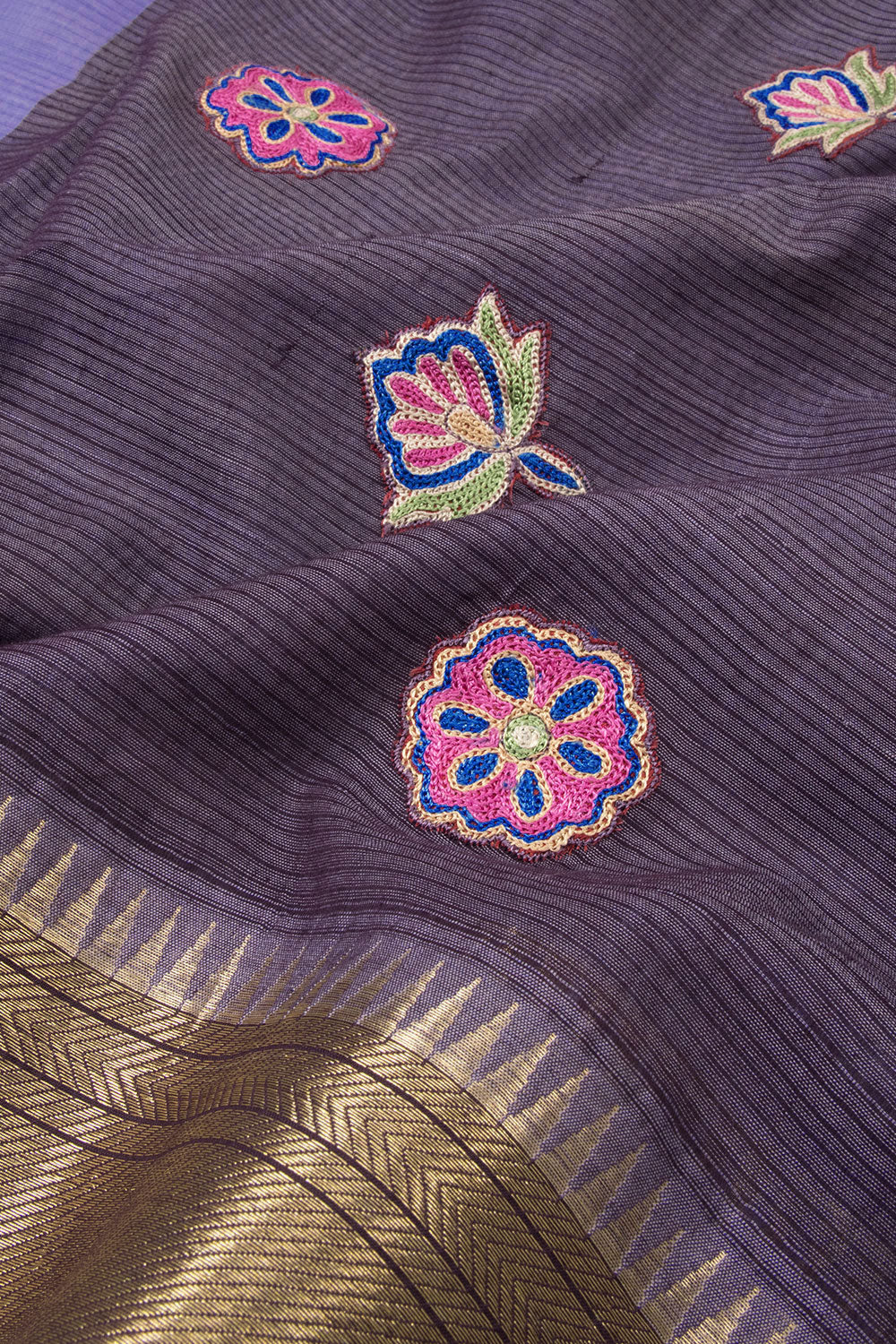 Slate Blue Handloom Maheshwari Silk Cotton Saree - Avishya