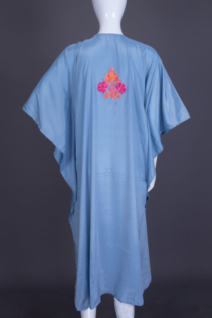 Blue Sozni Embroidered Crepe Silk Kaftan - Avishya