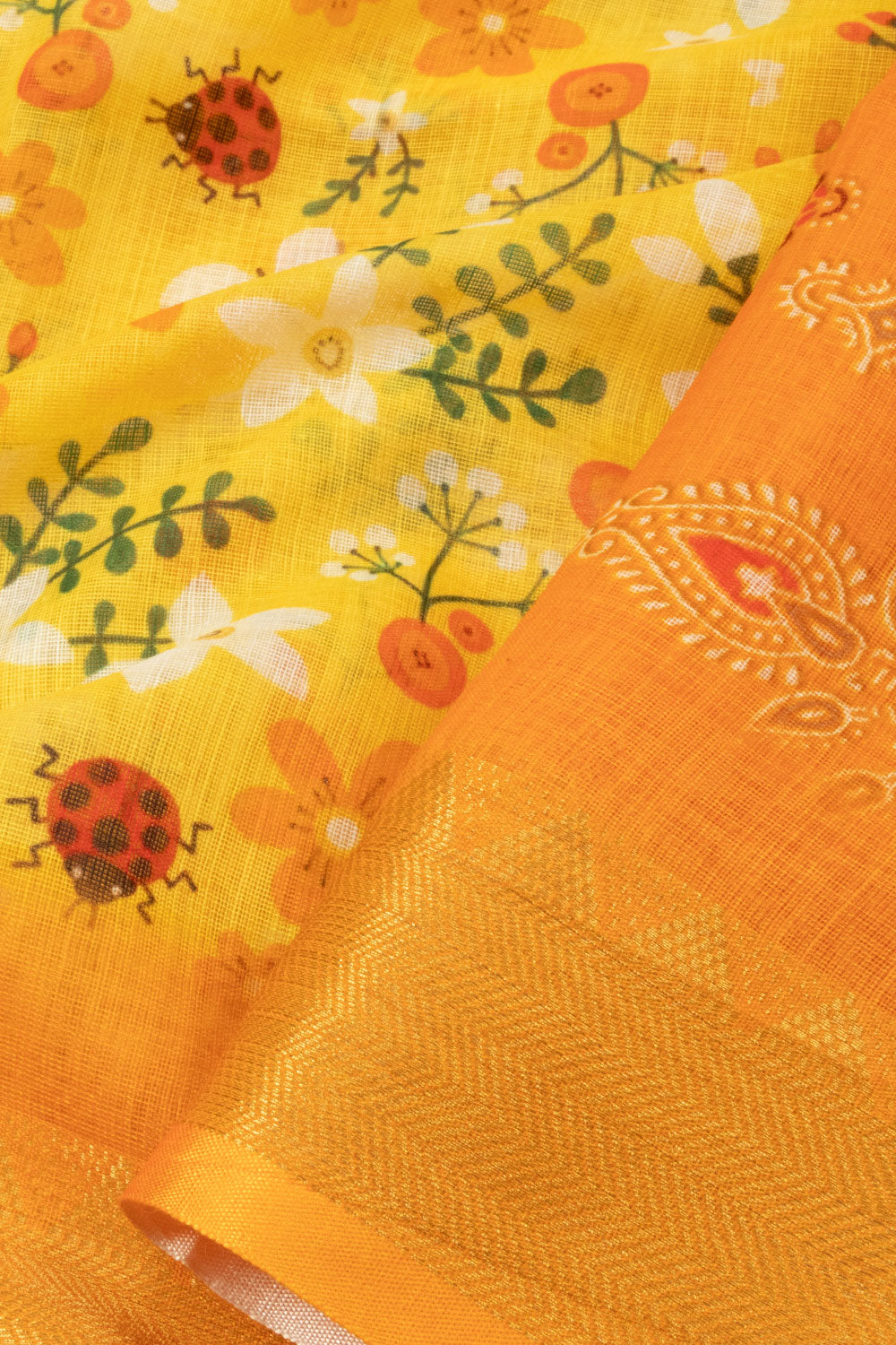 Yellow Digital Printed Linen Saree  - Avishya