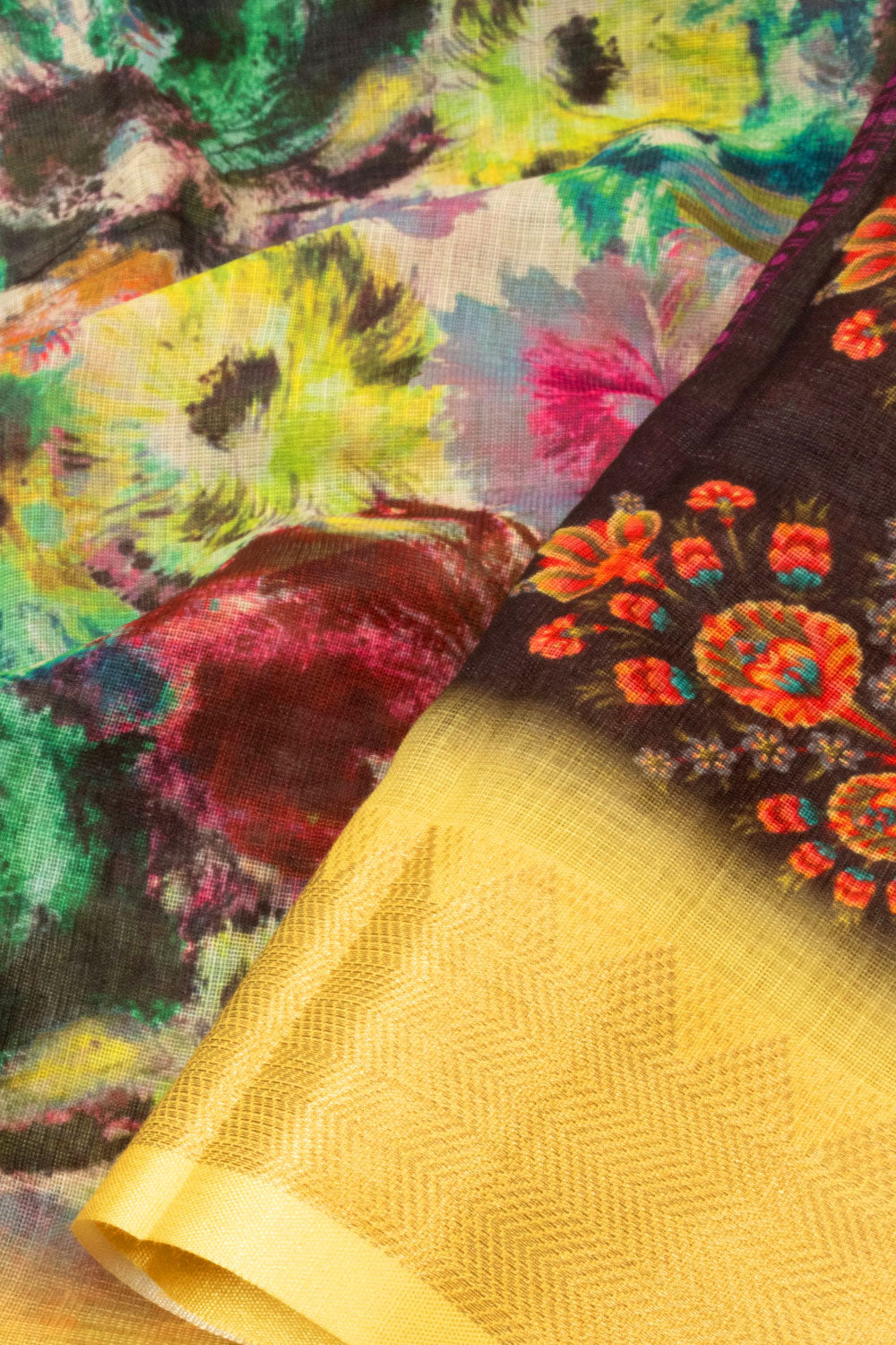 Multicolour Fancy Printed Linen Saree - Avishya
