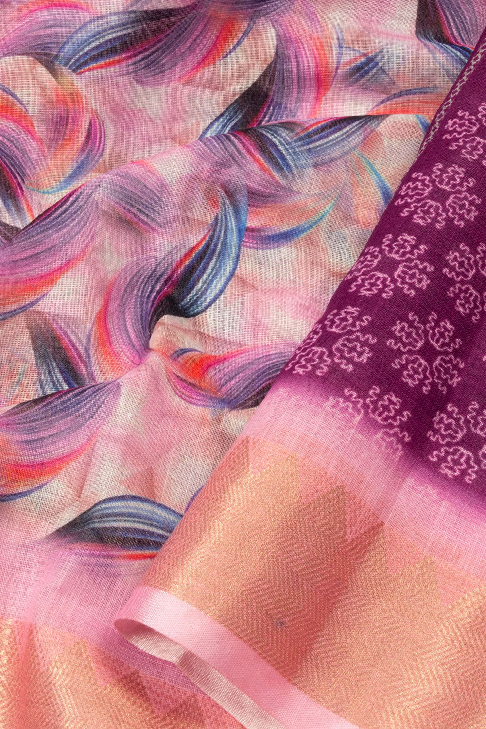Lavender Printed Linen Saree - Avishya