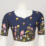 Navy Blue Hand Embroidered Net Silk Blouse - Avishya
