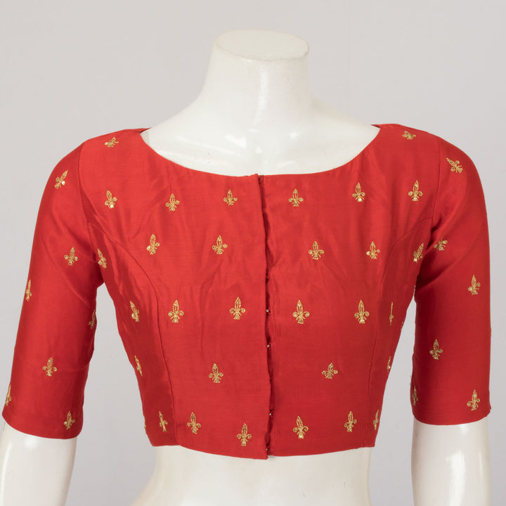 Red Zari Sequin Embroidered Chanderi Silk Cotton Blouse - Avishya