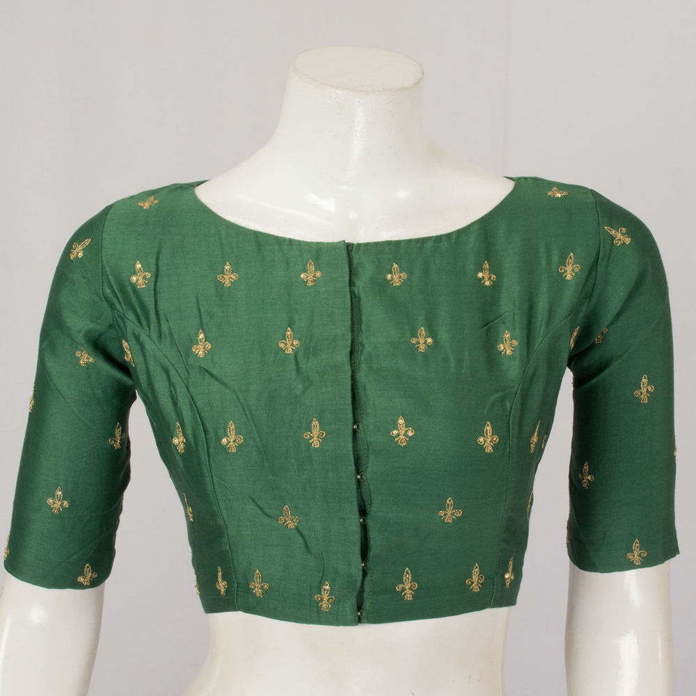 Dark Green Zari Sequin Embroidered Chanderi Silk Cotton Blouse - Avishya