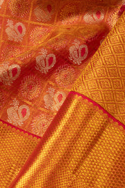 24 Carat Golden Red Bridal Kanjivaram Silk Saree - Avishya