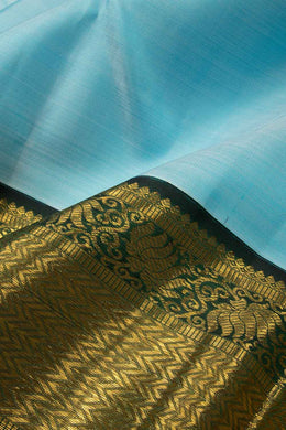 Blue Handloom Korvai Kanjivaram Silk Saree 10065059