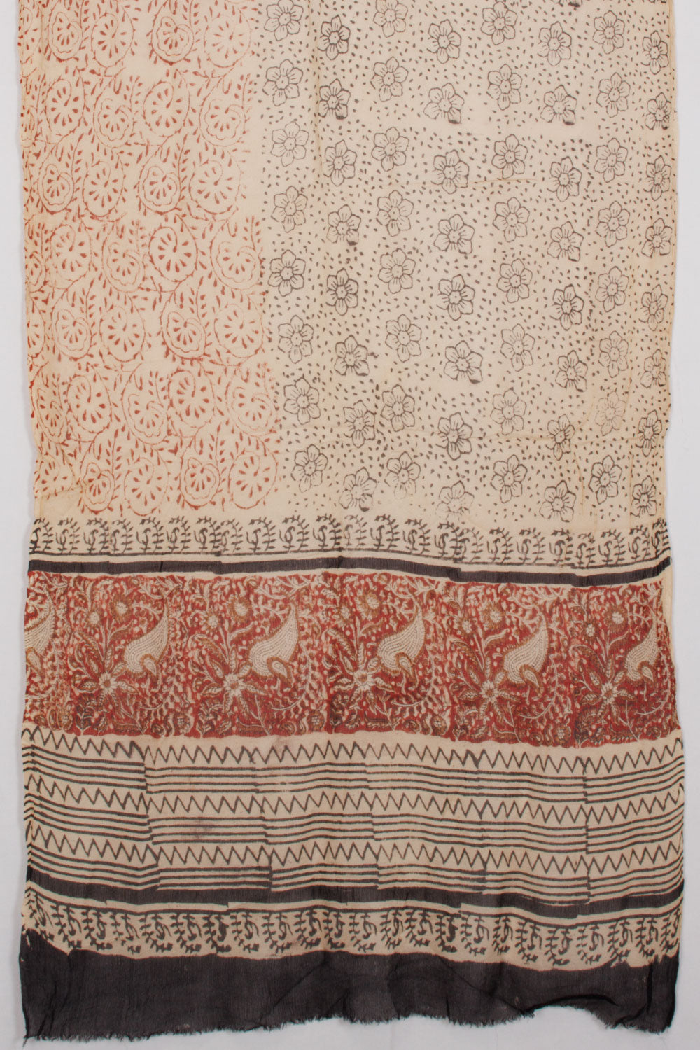 Rust Orange Hand Block Printed Cotton 3-Piece Salwar Suit Material-Avishya