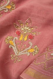 Pink Embroidered 3-Piece Silk Cotton Salwar Suit Material  - Avishya