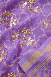 Lavender  Embroidered 3-Piece Silk Cotton Salwar Suit Material  - Avishya