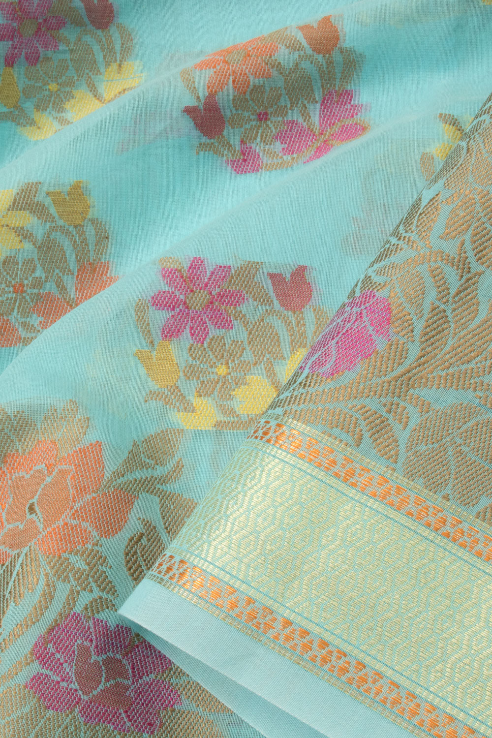 Light Blue Handloom Banarasi Cotton Saree - Avishya