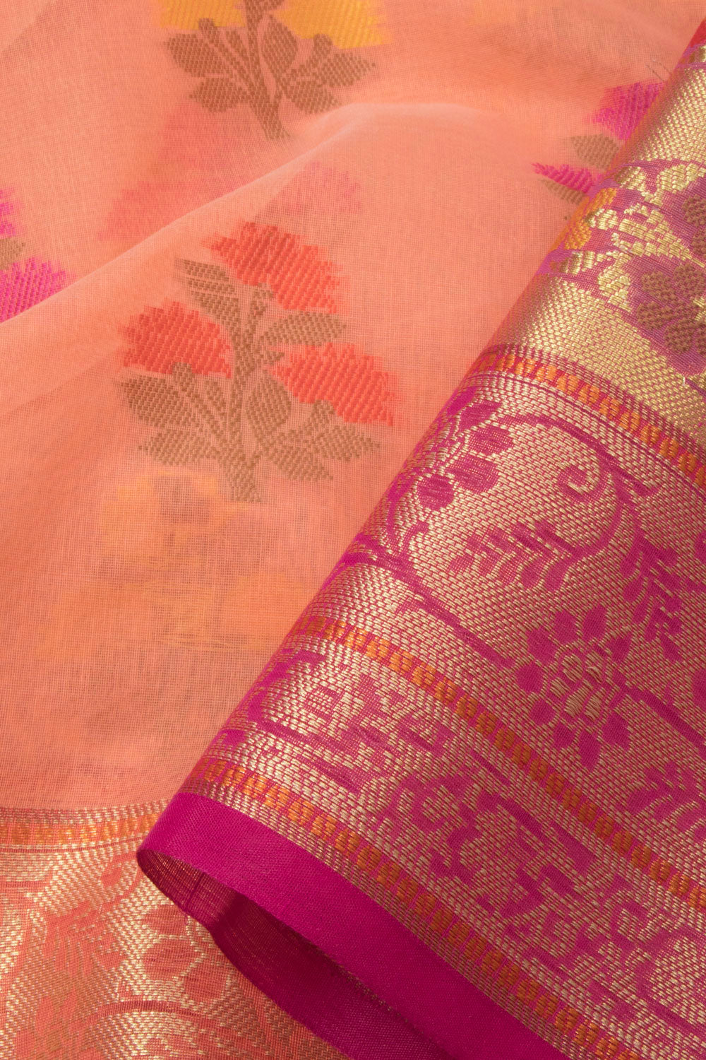 Peach Handloom Banarasi Cotton Saree - Avishya