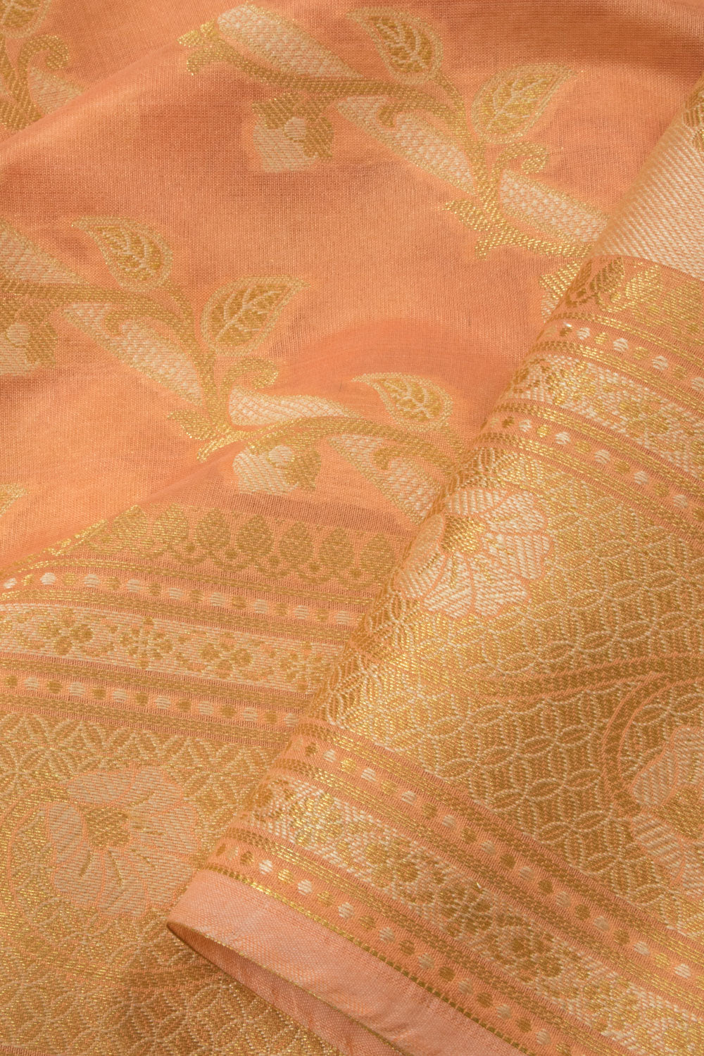 Peach Handloom Banarasi Blended Cotton Saree  - Avishya
