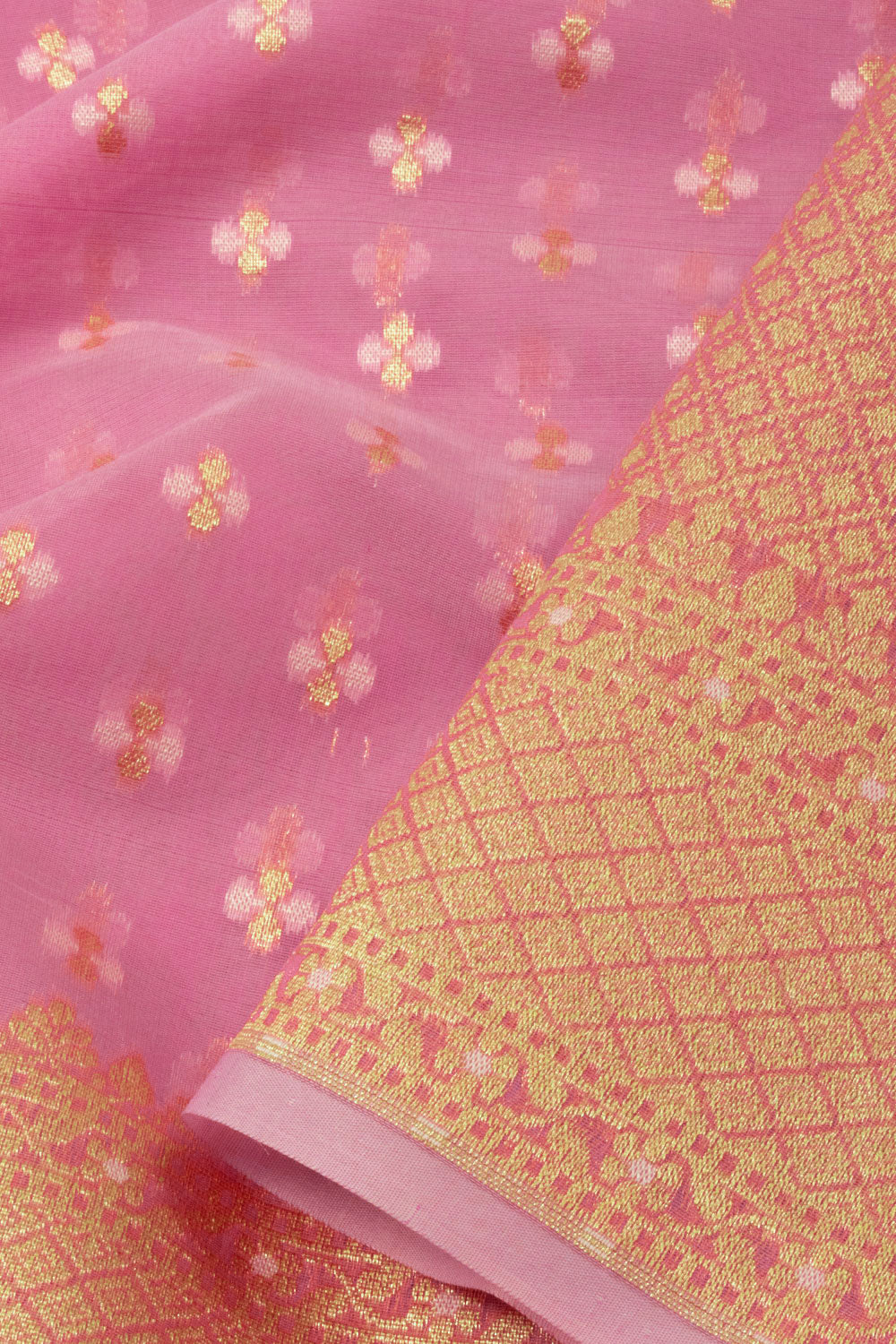 Peach Pink Handloom Banarasi Cotton Saree - Avishya