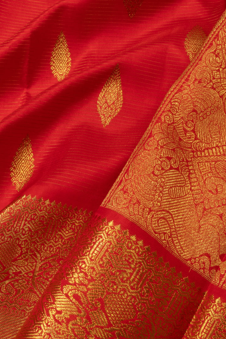 Vermillion Red Bridal Kanjivaram Silk Saree -Avishya