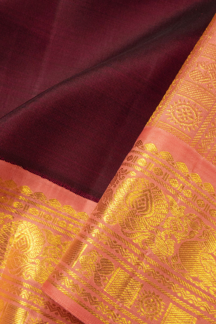 Burgundy Handloom Korvai Kanjivaram Silk Saree - Avishya