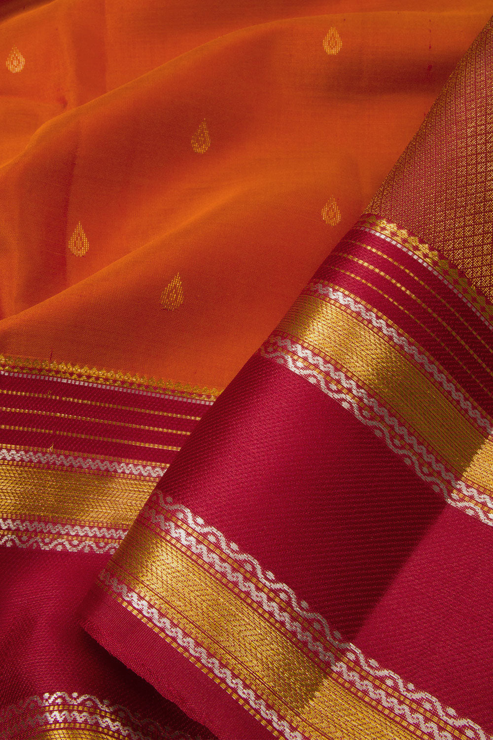 Ginger Orange Handloom Kanjivaram Silk Saree- Avishya