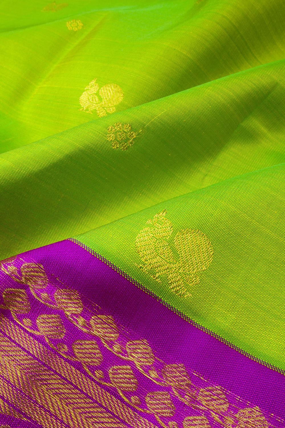 Parrot Green Handloom Korvai Kanjivaram Silk Saree - Avishya