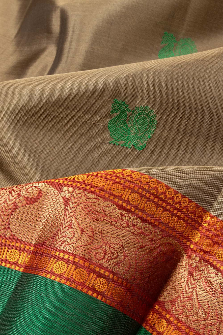 Grey Handloom Thread work Kanjivaram Silk Saree  - Avishya