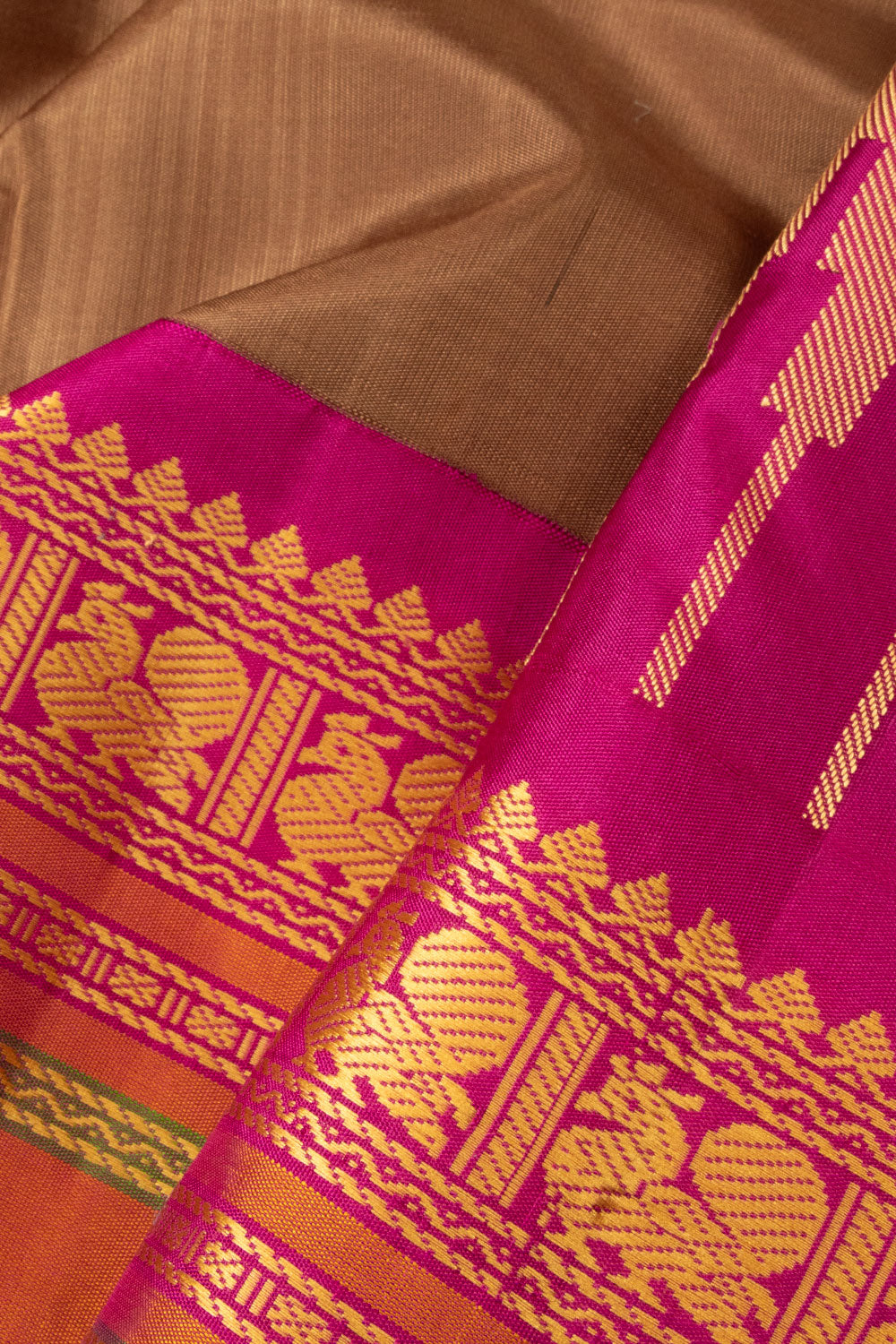 Brown Handloom Thread work Kanjivaram Silk Saree - Avishya