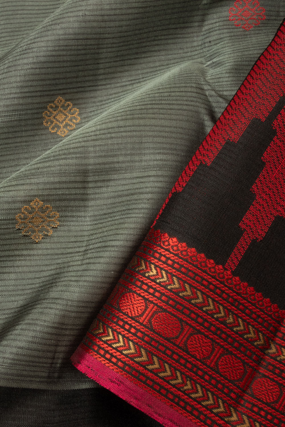 Grey Handloom Thread work Kanjivaram Silk Saree - Avishya