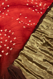 Red Handcrafted Bandhani Modal Silk Saree 10075719