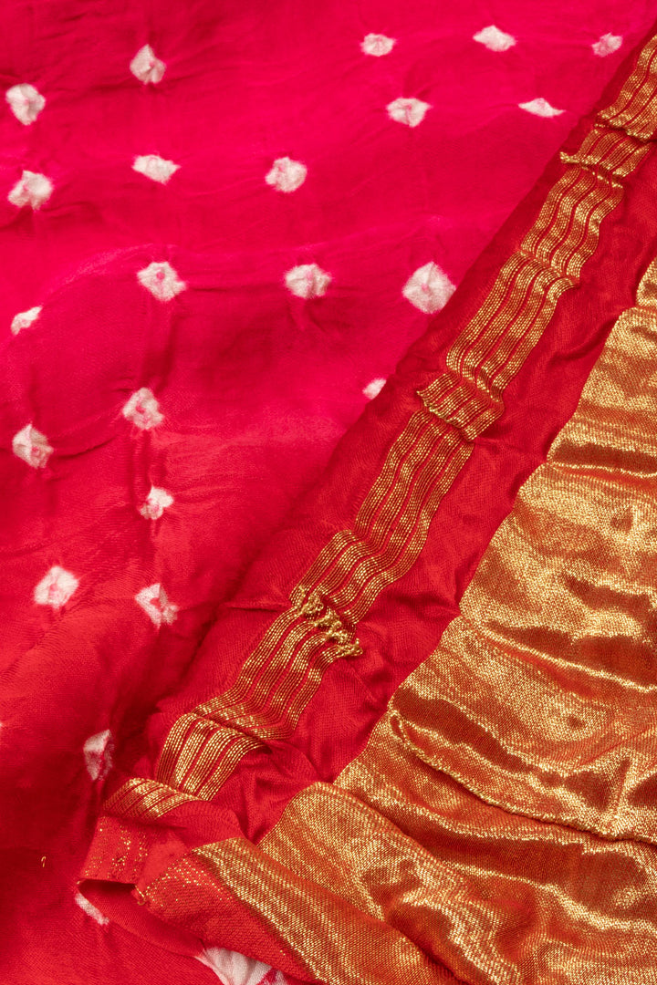 Red Handwoven Bandhani Modal Saree - Avishya
